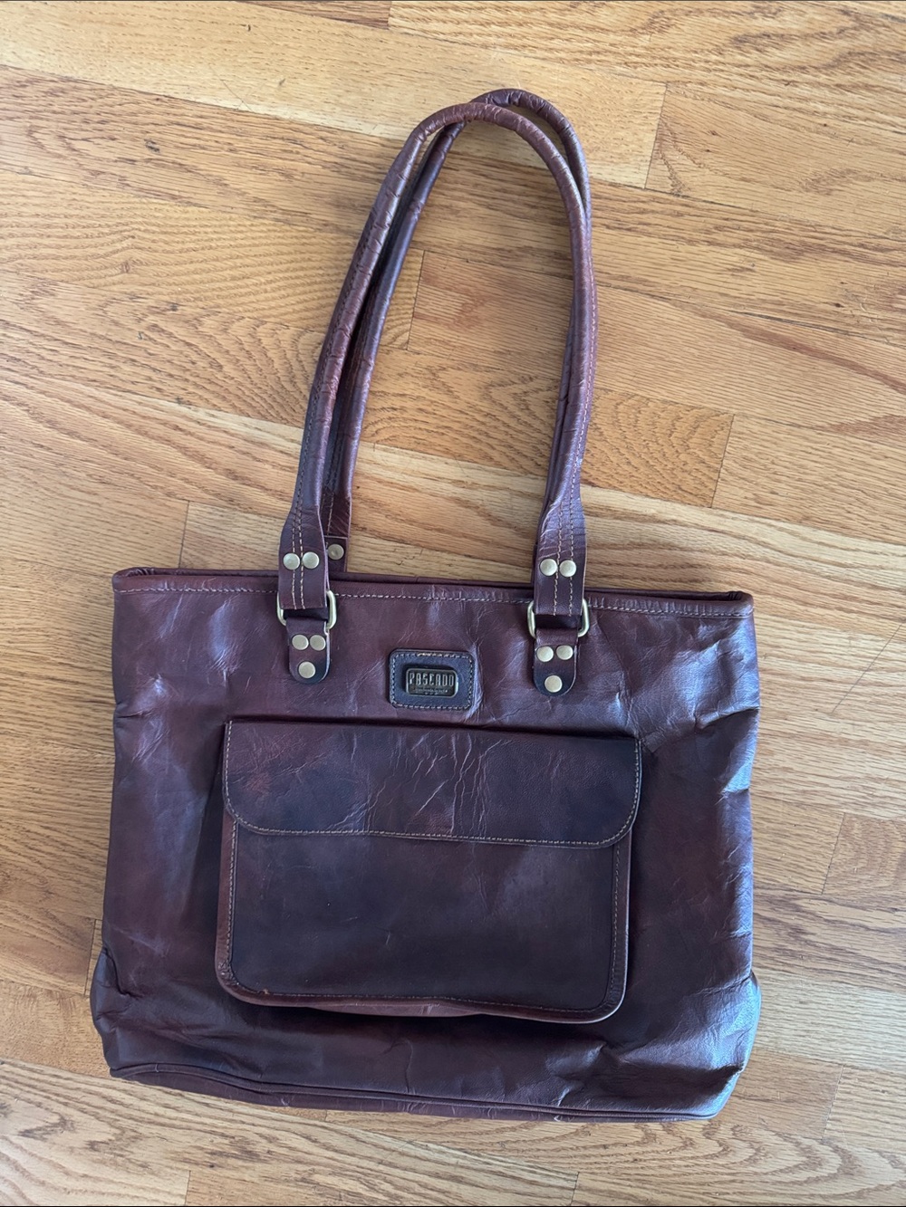 Pascado Brown Leather Tote Handmade in India with zipper
